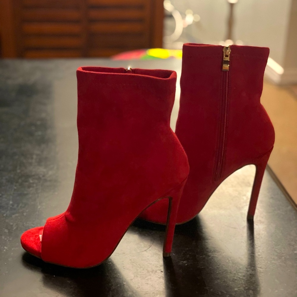 Red Suede Ankle Boots - Picture 2 of 3